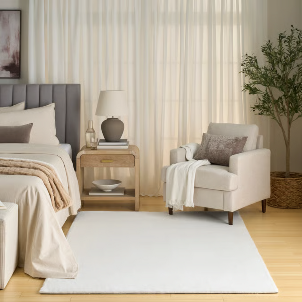 Vellyn Wit – hoogpolig velvet vloerkleed in heldere tint