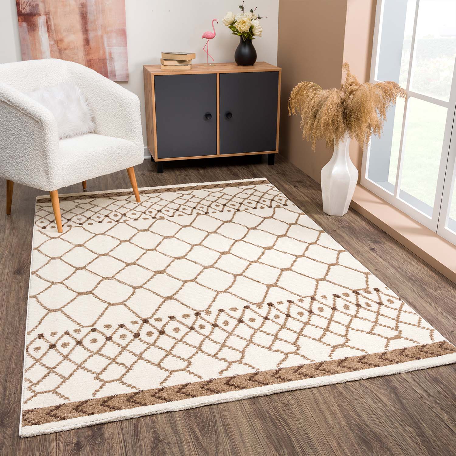 Tropical Beige – zacht boho vloerkleed in neutrale beigekleur