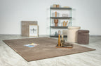 Taupe vloerkleed in sfeervolle woonkamer als warme basis