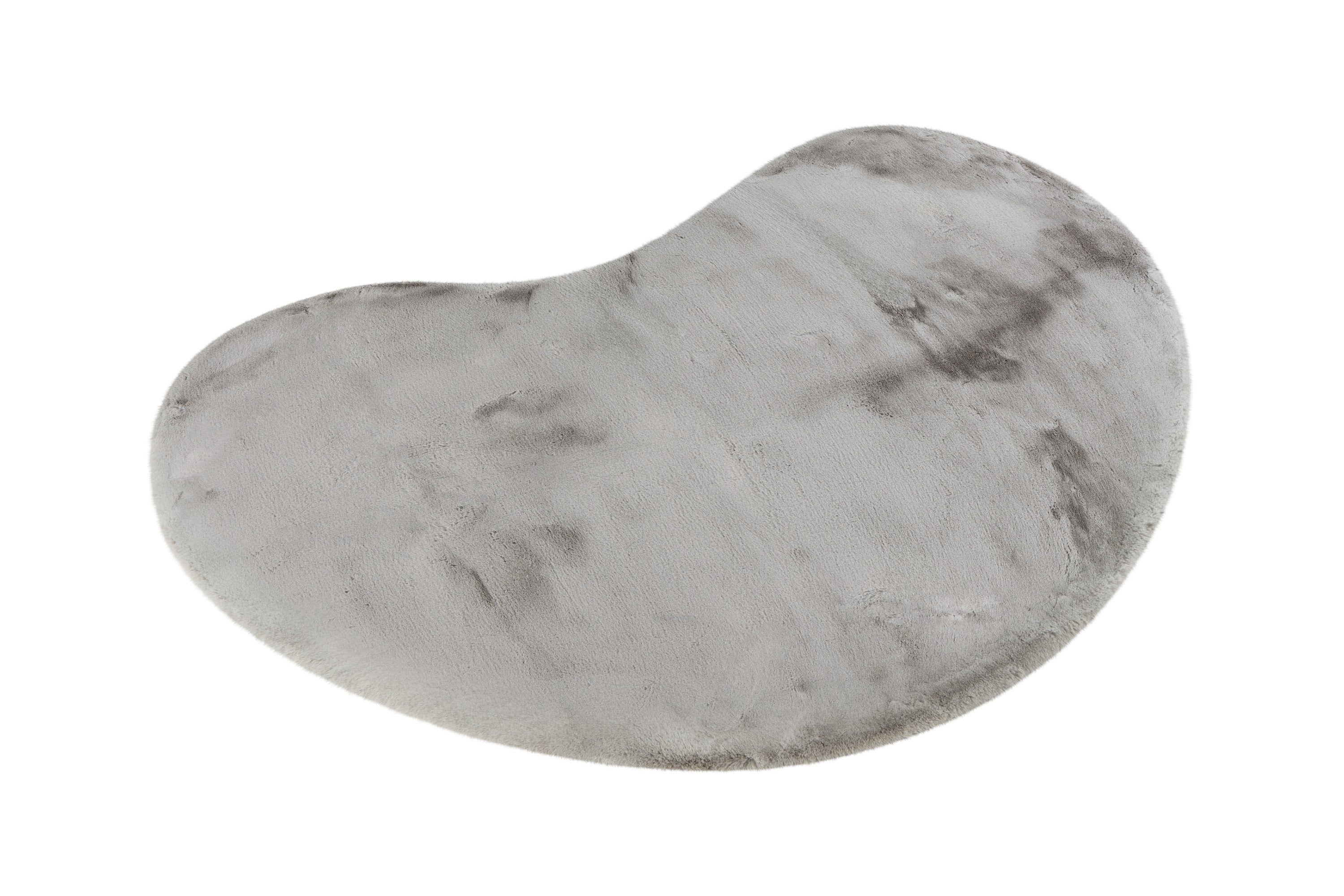 Bovenaanzicht van het vloerkleed in zilvergrijze tint met golvende lijnen uit de Maan collectie